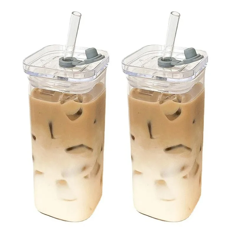 1Pcs Platz Hitzebeständige Kaffee Glas Tasse Mit Deckel und