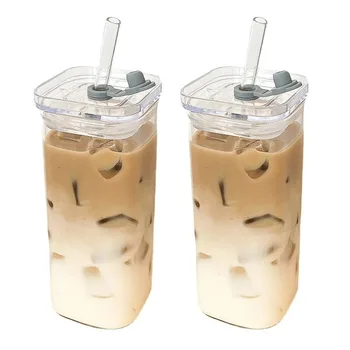 Platz Hitzebeständige Kaffee Glas Tasse Mit Deckel und Stroh Transparent Milch Tee Saft Tassen Kaffee Becher