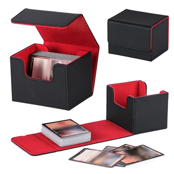 Kartendeckbox, Kartenaufbewahrungsbox für 100 einzeln umhüllte Karten, PU-Leder-Kartendeckbox mit starkem