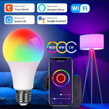 Tuya smart wifi led glühbirnen 220v 110v 10w 15w 20w e27 alexa led lampe rgb smart life app google assisatnt