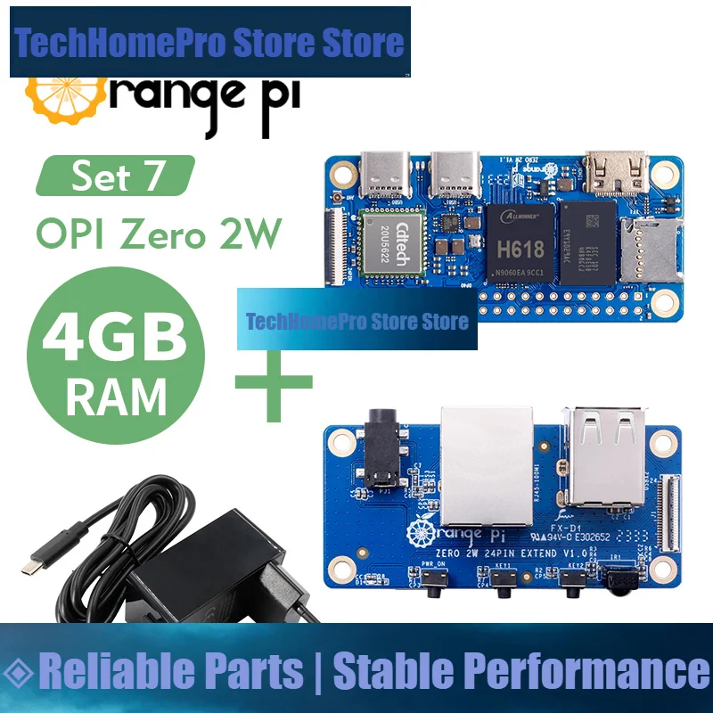 TechHP Orange Pi Zero 2 W 4G+Erweiterungsplatine+Netzteil