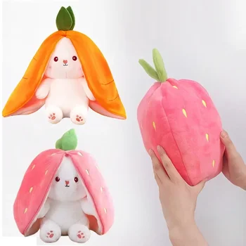 25 cm süßes Erdbeer-Karotten-Kaninchen-Plüschtier, gefüllt, kreativ in Obst verwandeln