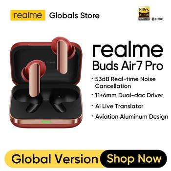 Realme Buds Air7 Pro TWS Kopfhörer Russische Version 53dB 6mic Geräuschunterdrückung AI Live Translator 11+6mm