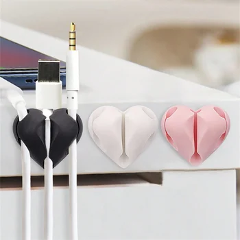 Herzförmiger Mini-Kabelaufwicklung, Organizer, USB-Ladekabel-Clips, Schreibtisch, ordentlicher (2 Stück)