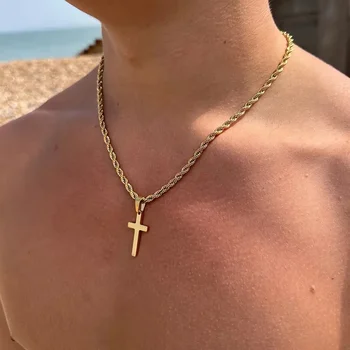 Edelstahl Kreuz Anhänger Halskette für Männer Frauen Minimalistischen Gold Farbe Schmuck Männlich Weiblich