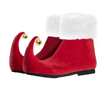 Weihnachtsstiefel für Erwachsene, Elfe, Weihnachtsmann, Schuhe, rote Stiefeletten mit Glöckchen, Rollenspiel