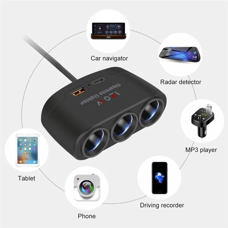 3-in-1 Zigarettenanzünder-Verteiler 120 W mit USB-C, 12/24 V – Bild 3