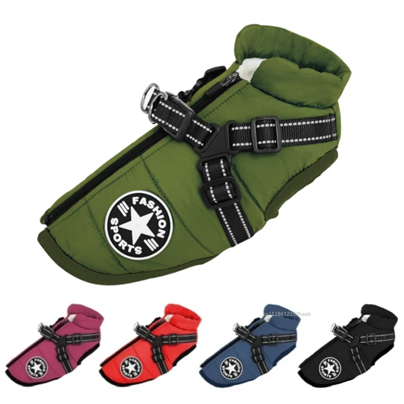 Winterwarme Hundejacke mit Geschirr, wasserdichte