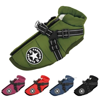 Winterwarme Hundejacke mit Geschirr, wasserdichte Hundemantelweste für kleine und mittelgroße Hunde wie
