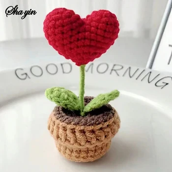 Haken gewebt fertig kleine Topfpflanze Simulation Blume Topfpflanze Blumendekoration kreative Geschenk
