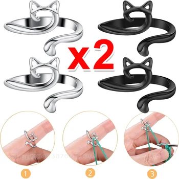 Stricken Häkelnadel Ring 1/2 Stück verstellbare Häkelspannung Katzenring AnfängerGarnführung Fingerhalter