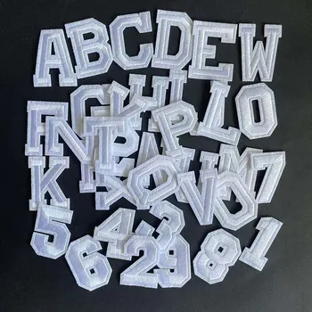A ~ z englische Alphabet Buchstaben, 0 ~ 9 Trikot Zahlen Abzeichen Kleidung Aufkleber, weiße Applikation