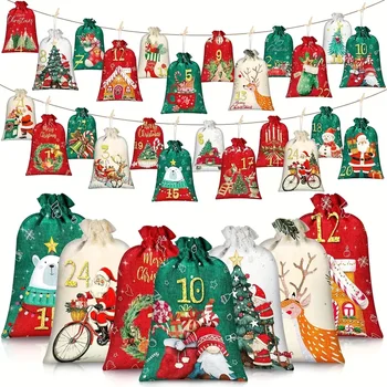 24er-Pack Adventskalender zum Befüllen 2026 DIY Selbstbefüllbare Stoffbeutel Geschenktüten Adventstaschen