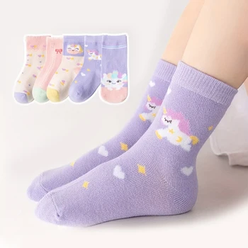 5 Paar Kindersocken mit niedlichen Cartoon-Einhornmustern für Mädchen und Babys, vielseitige, trendige