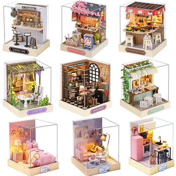Mini-Puppenhaus, DIY, kleines Haus, Kit, handgefertigt, 3D-Puzzle, Montage, Modellbau, Zimmer, Schlafzimmer
