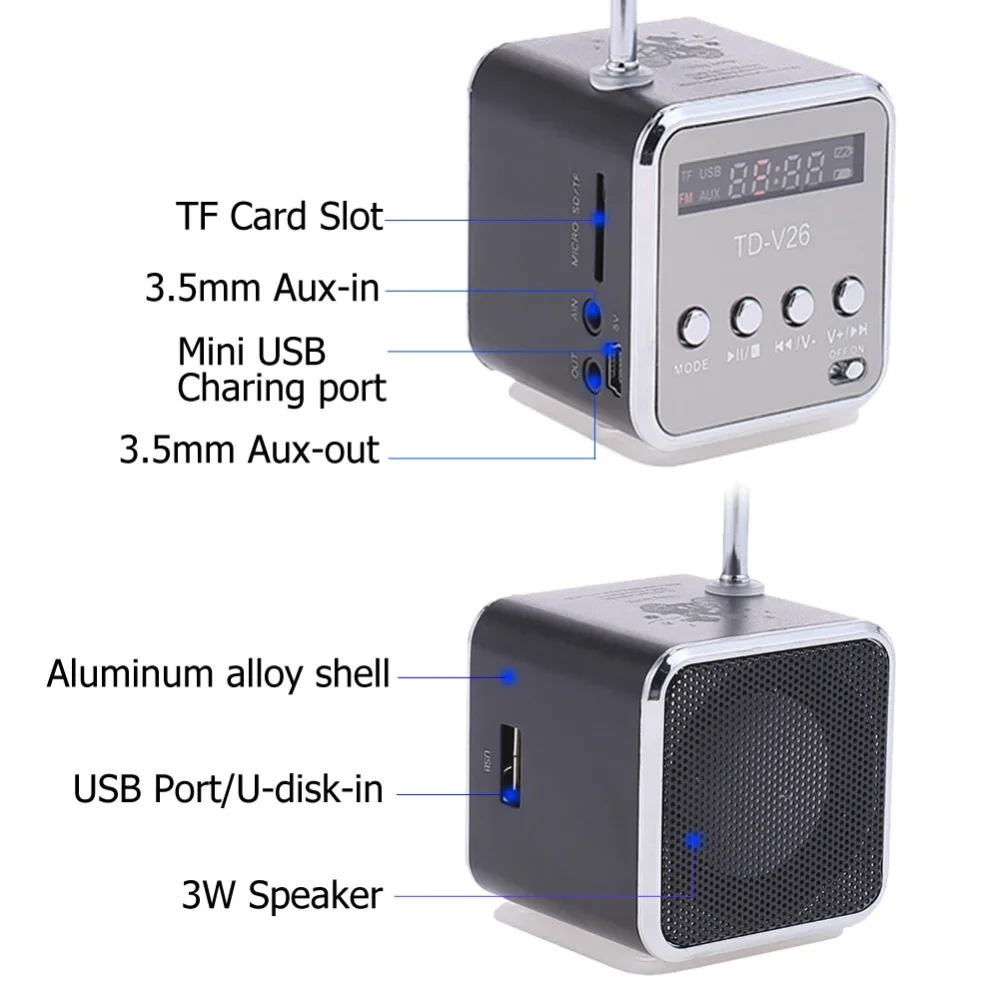 TD-V26 Tragbarer Mini-Bluetooth-Lautsprecher mit Bildschirm – Bild 3