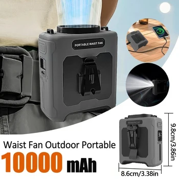 Tragbarer Taillenventilator, 10.000 mAh, mit Powerbank, LED-Beleuchtung, hängender Halsventilator, 5