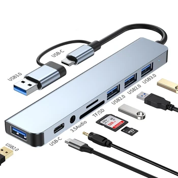 8-in-2 USB-Hubs Dockingstationen SD/TF-Kartenleser Typ C auf USB OTG-Adapter für Tablet-Handy-Computer