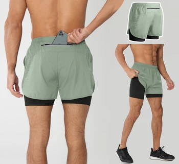 Männer Laufshorts Schnell trocknend Fitness Schwarz Doppel Schicht Shorts Männer Neue Sport Workout Training