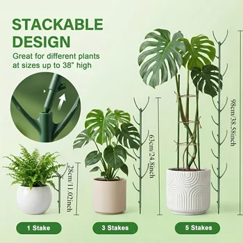 Monstera-Pflanzenstützen-Set, stapelbare hohe Stangen mit Bändern, unterstützen (6 Stück)