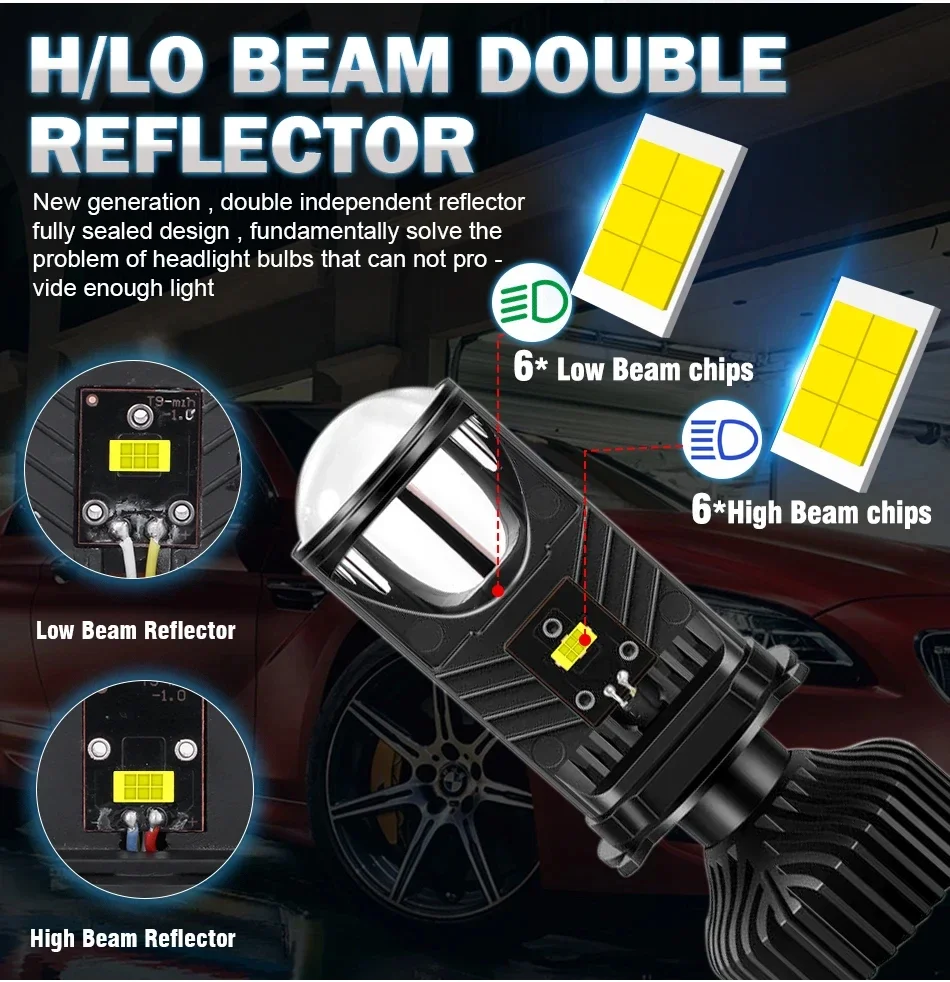 H4 LED Projektor Auto Scheinwerfer 30000LM 6000K Canbus – Bild 2