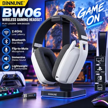 BINNUNE BW06 Bluetooth-Headsets Gamer mit Mikrofon für PS5 PS4 PC Mac Playstation Wireless 2,4 GHz