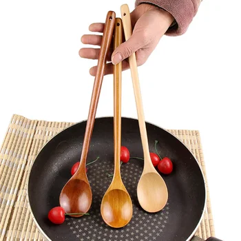 Koreanische Lange Holz Löffel Natürliche Kaffee Rührstab Tee Dessert Löffel Griff Runde für Suppe Geschirr