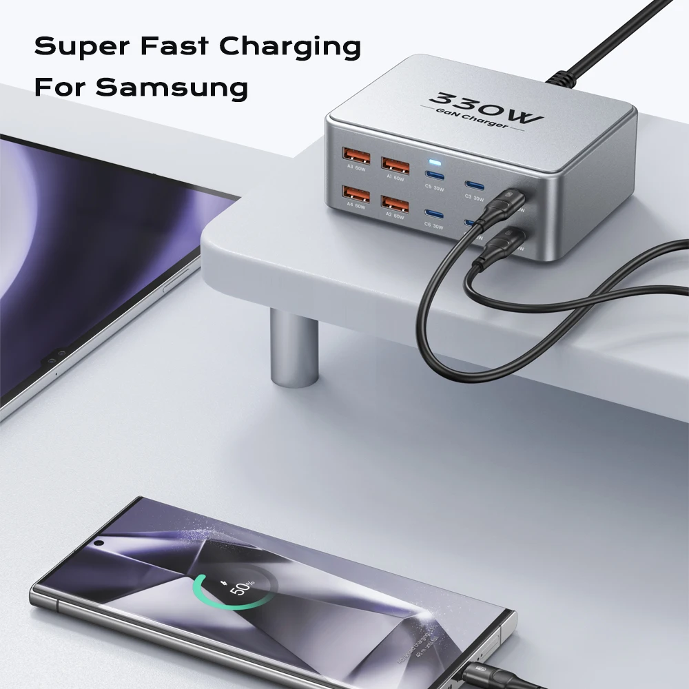 GaN USB-C Multiport-Ladestation 330 W, 100 W PD 3.0, PPS, QC – Bild 4