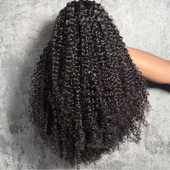 Kinky Curly Halbperücke aus Echthaar, sofort tragbar, nahtlose Wasserwelle, 3-in-1 Halbperücke, kleberfreies
