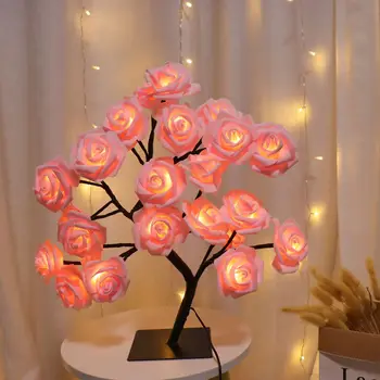 24 LED Rosenbaum Lichter USB Stecker Tischlampe Fee Blume Nachtlicht für Home Party Weihnachten Hochzeit