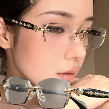 Retro Rahmenlose Brillen für Frauen Silber Rechteck Gläser Anti Blau Licht Kleine Quadratische Brillen Mode