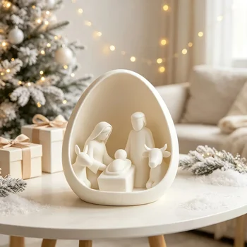 Weihnachtskrippe Heilige Familie Figur Eiförmige Harz-Statue Weihnachtsbaum Religiöse Wohnzimmer