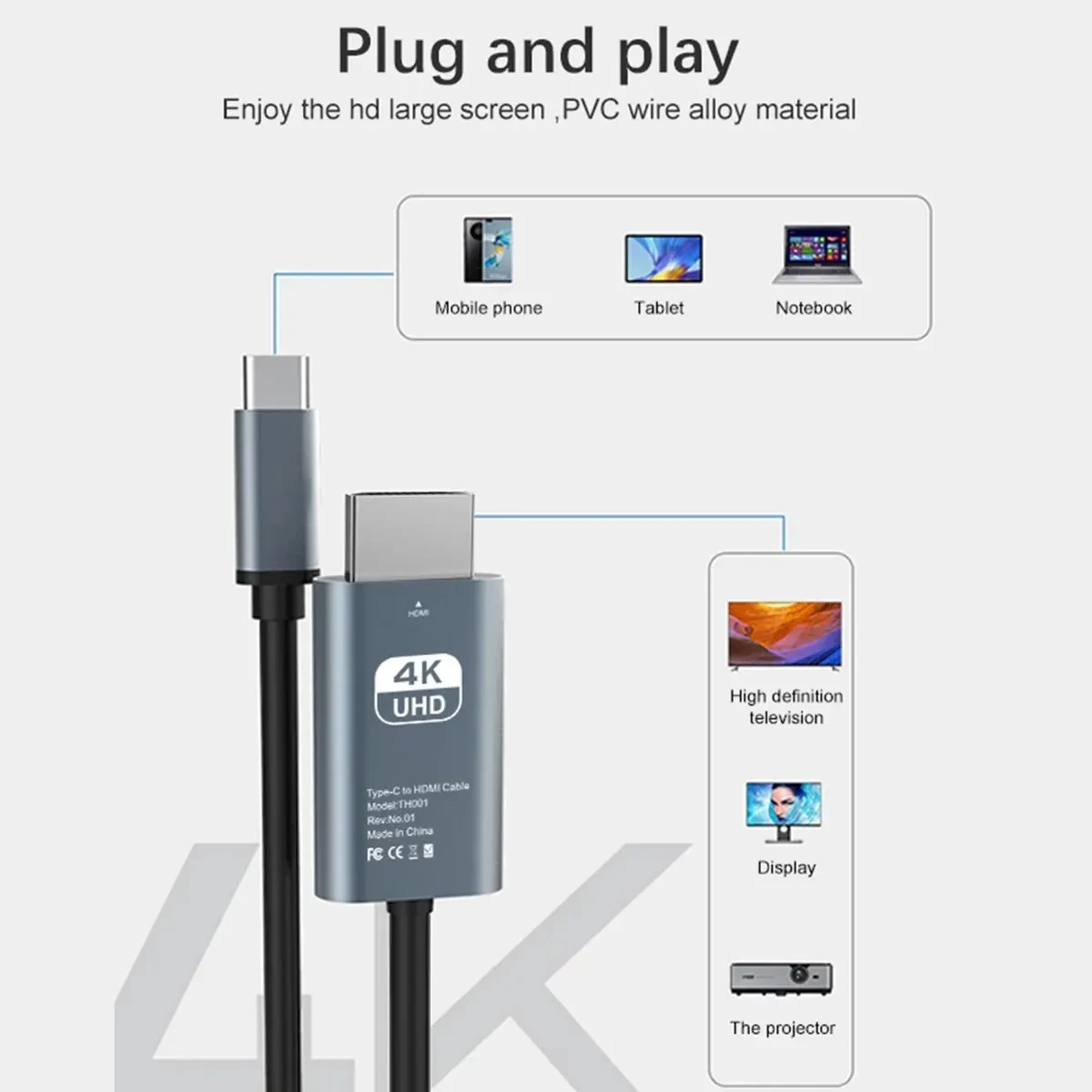 USB-C auf HDMI Kabel 4K, 2 m, Nylon – Bild 3