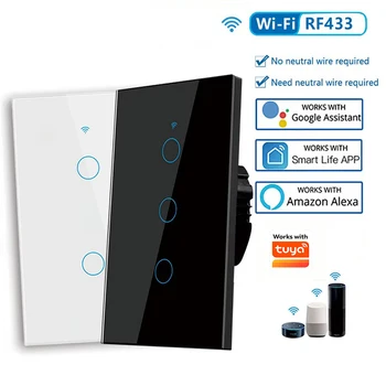 US WLAN Smart Wandschalter mit Touch-Sensor LED-Lichtschalter RF433 1/2/3/4-fach Kompatibel mit Tuya Smart