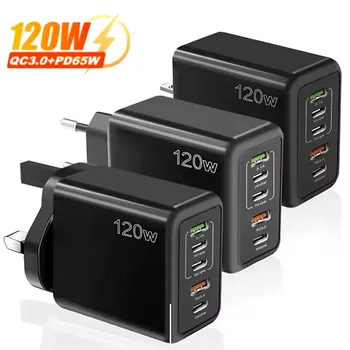 Multi Ports USB C Ladegerät 120 W PD Typ C Schnelle Wand Ladegerät EU/US/UK Stecker für iPhone Samsung Xiaomi
