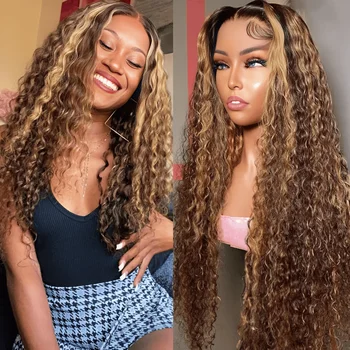Highlight Tiefe Welle Perücken 100% Echthaar Perücke 13x6/13X4 HD Spitze Frontal Perücke Honig Blonde 13x4