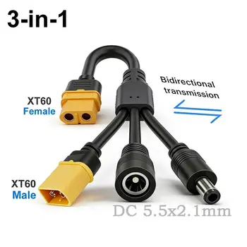 3-in-1 XT60 zu Zwei DC5521 Anschluss Konvertierungskabel, Männlich-Weiblich XT60 Verlängerungsadapterkabel