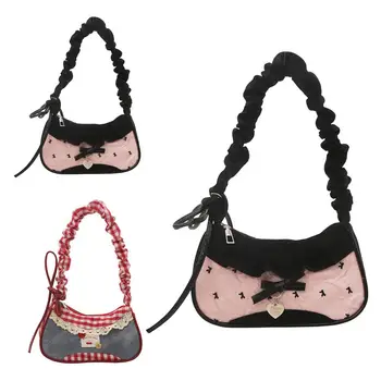Mode Grid Frauen Tasche Spitze Band Dehnbare Schulter Gurt Einzelnen Schulter Unterarm Tasche Täglichen