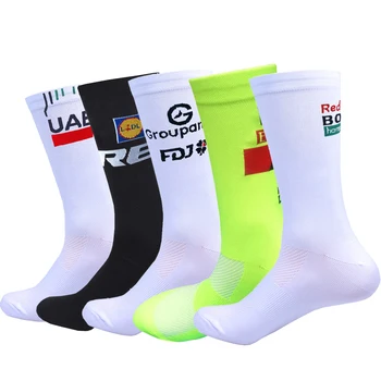 Weiße UAE-Radsocken FDJ TEAM, leicht, großes Mesh-Design, MTB-Fahrradsocke, Unisex-Erwachsene, rutschfeste