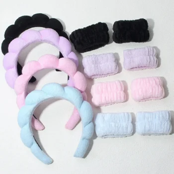 Stilvolles Wasch-Stirnband-Set, Armbänder, Haargummis, Spa-Blasen-Stirnband zum Waschen von Gesicht (3 Stück)
