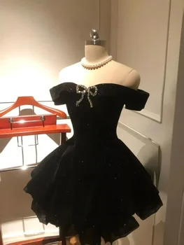 Schwarz Abend Party Kleid Frau Gothic Off Schulter American Vintage Y2k Mini Kleid Weibliche Büro Dame
