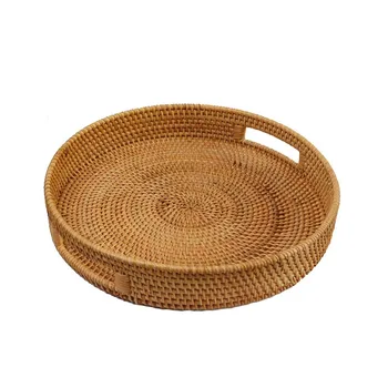Rattan-Tablett, handgewebter Lebensmittelkorb, Obsttablett, multifunktionaler Nachmittagstee-Snackteller