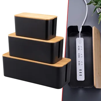 Kabelaufbewahrungsbox, große Kabel-Organizer-Box mit Holzdeckel für Kabelmanagement, Kabelaufbewahrungsbox