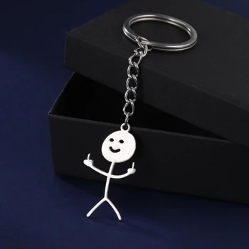 Lustiger Mittelfinger-Stickman-Schlüsselanhänger aus Edelstahl, Schultasche, Autoschlüssel, Anhänger