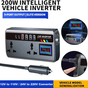 Tragbarer Auto-Wechselrichter 12V auf 110V / 24V auf 220V Steckdosenadapter mit 4 USB-Anschlüssen