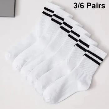 3/6 Paar Damen-Mid-Tube-Socken, einfarbig, Herbst und Winter, atmungsaktiv, bequem, Sport