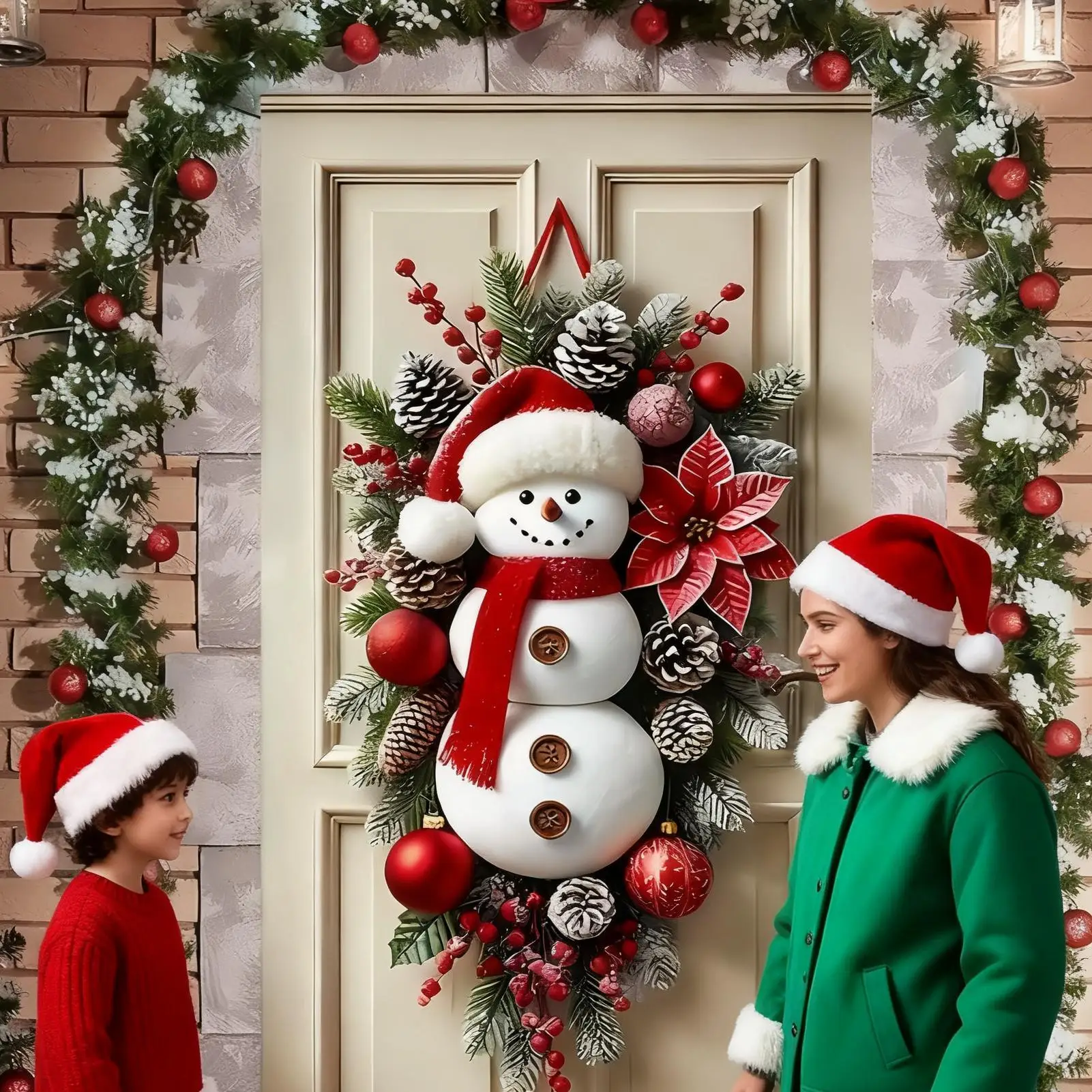 Winter Schneemann Weihnachtskranz Tür Dekoration Hängende Tür – Bild 5