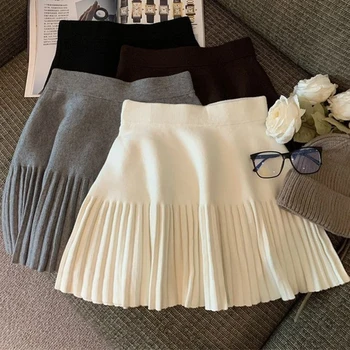 Plissee Mini Röcke Koreanische Süße Gestrickte Röcke Süße Elastische Taille Damen Casual Jugendliche