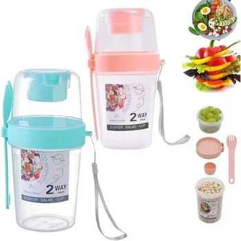 Tragbarer Frühstücks- und Salatbecher mit Deckel und Gabel, Behälter für Milch, Haferflocken, Snacks, Parfait