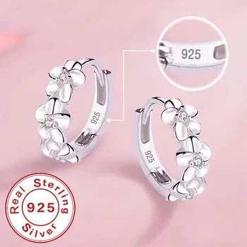 Runder Creolen-Ohrring aus 925er-Sterlingsilber mit kleiner Rose und Blume, AAA-Zirkon, für Frauen, weiblicher